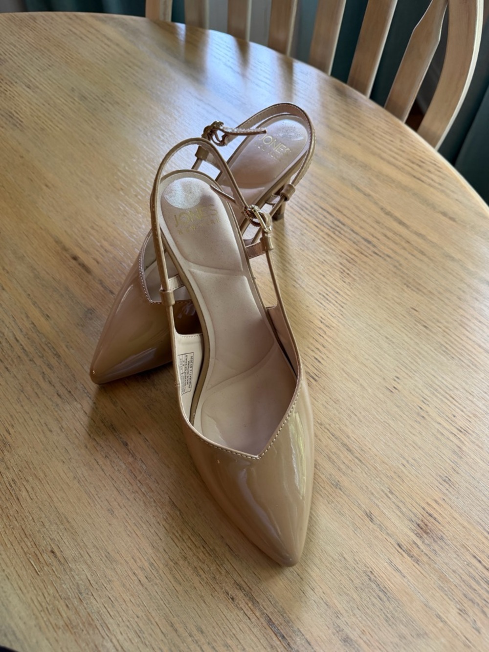 Jones New York Nude Patent Pointed Toe Slingback Pumps
